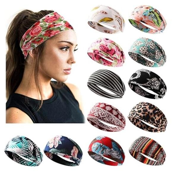 12 Pack Headbands for Women Boho Printed Non Slip Hair Band Sport Yoga Running - Picture 8 of 8